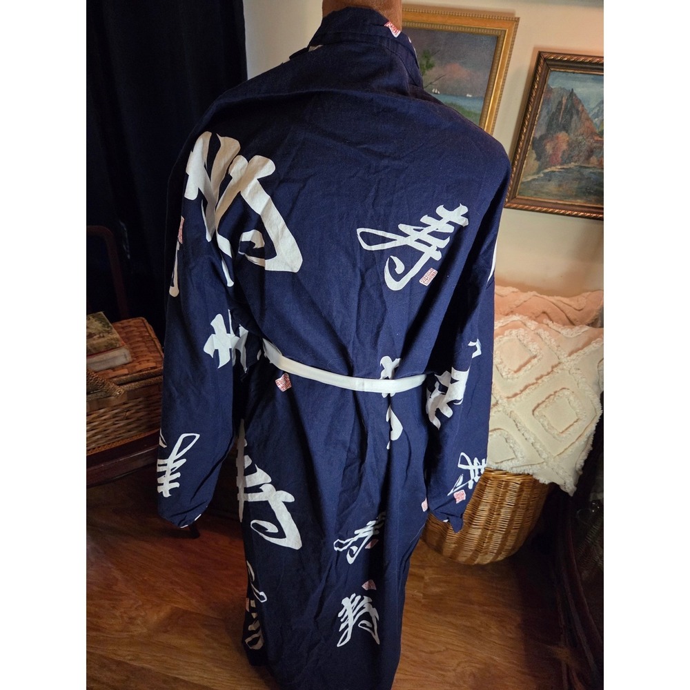 Tokyo Blue Bathrobe Lightweight 100% Cotton Kimono Spa Sleepware Pool Cover-up - Picture 3 of 8